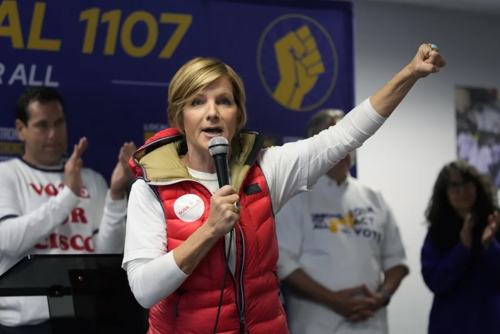 Rep. Susie Lee, D-Nev., speaks at a campaign event Tuesday, Nov. 8, 2022, in Las Vegas. (AP Photo/John Locher)