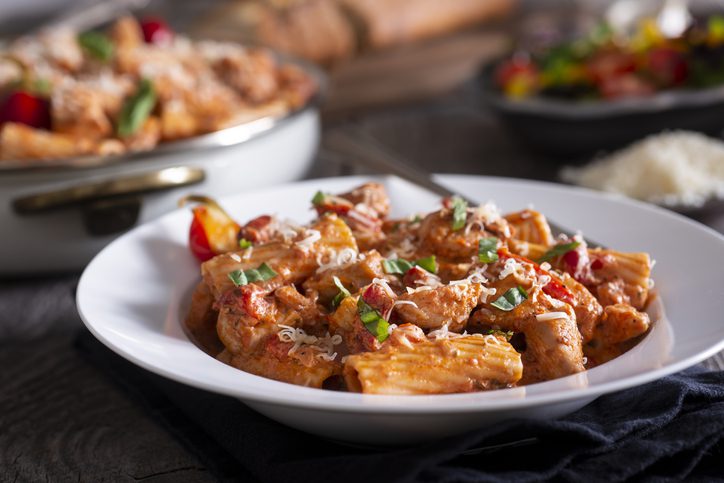 Rigatoni with Chicken and Marinara Sauce at an Italian Restaurant