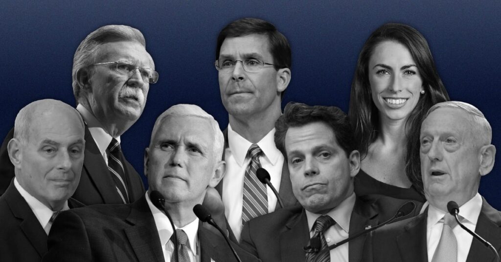 Dozens of former Trump administration officials — including his former VP Mike Pence, former Chief of Staff John Kelly, and two of his former defense secretaries — have denounced the Republican nominee, with many instead endorsing Kamala Harris for president. (Graphic by Francesca Daly)